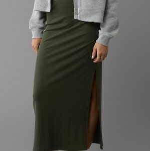 AE High-waisted Column Ribbed Maxi Skirt Crew Green Size XS